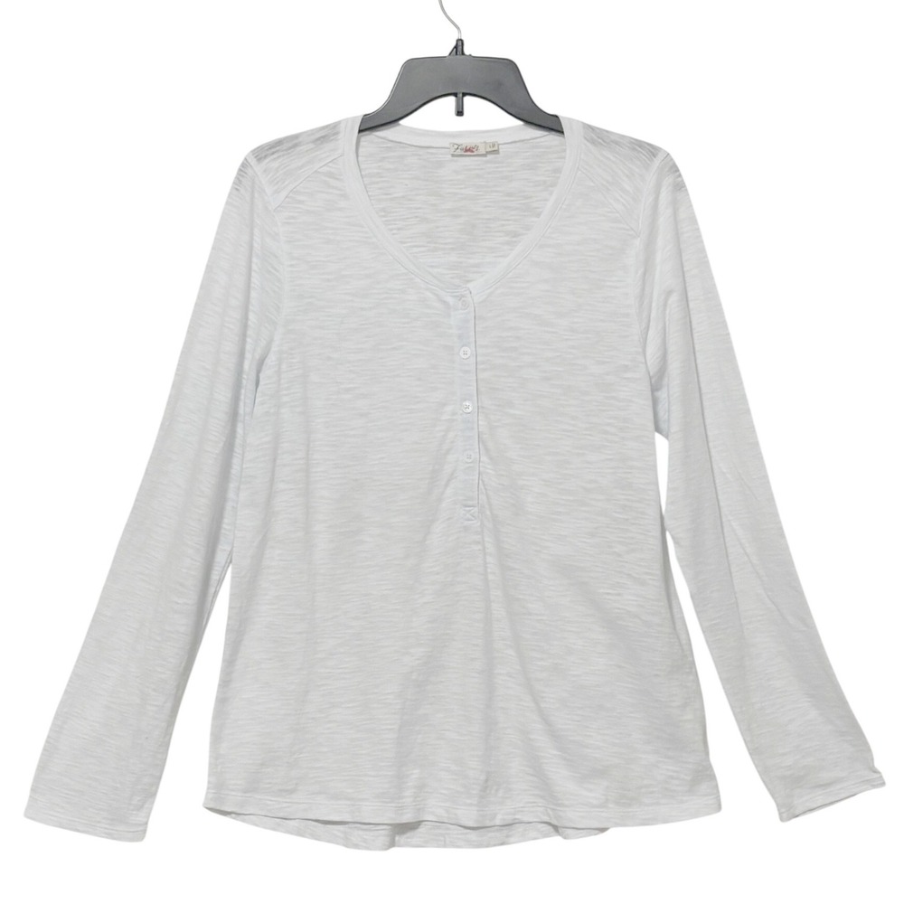 Faherty‎ - Women’s White Long Sleeve Slub Henley Top V-Neck Size Large